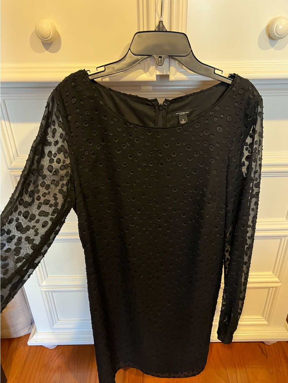 Ann Taylor Black Long-Sleeve Dot-Textured Sheath Dress